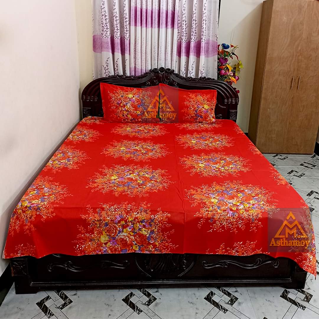 Double King Size Cotton Bed Sheet With Matching 2 Pillow Covers - Multicolor - Bed Sheet. 