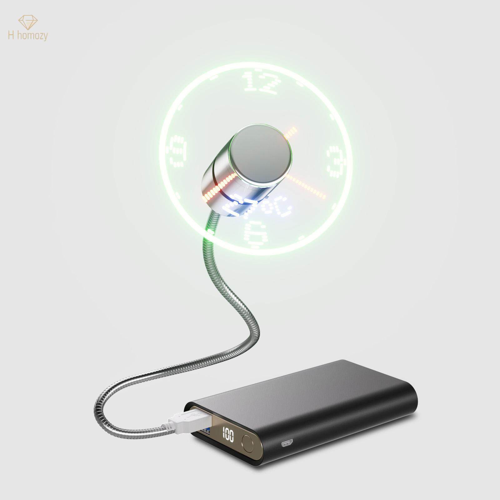 LED USB Clock Fan Office Gadgets Temperature Display for Desktops Laptops. 