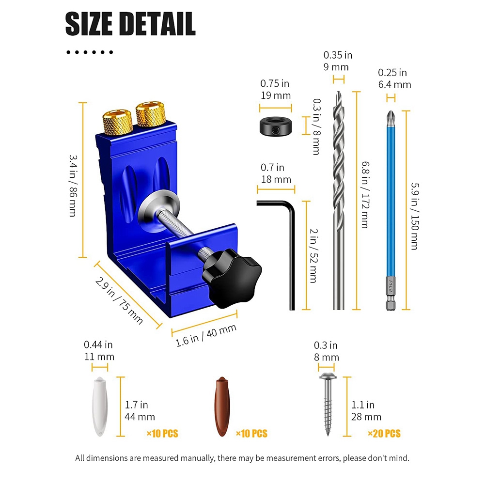1 Set Pocket Hole Jig Kit for 15° Angled Holes, for Woodworking Angle Drilling Holes A. 