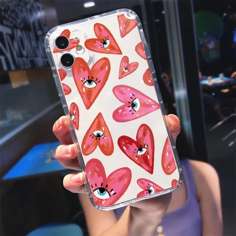 Turkish Lucky Blue Evil Eye Abstract Phone Case Transparent for IPhone 11 12 14 7 15 13 Pro X Max XR Plus Soft Shockproof Cover. 