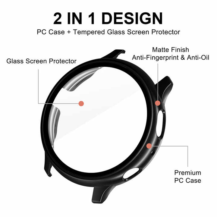 For Samsung Galaxy Watch Active 2 40mm/44mm Case With Screen Protector Samsung Galaxy Watch Active 2 Soft Case/Hard Case (option) For 40mm/44mm Protector Cover Coverage PC Glass Bumper Screen Protection. 