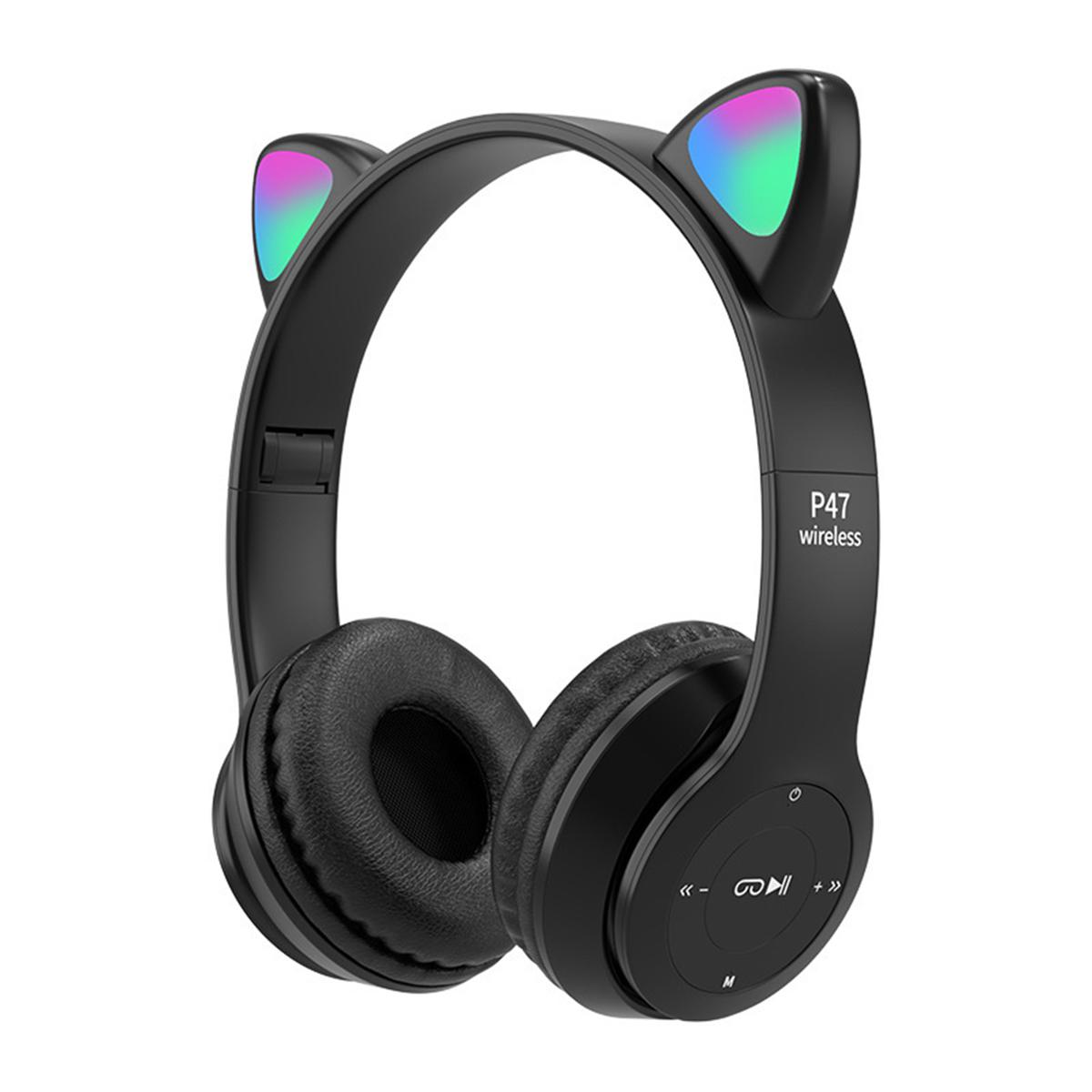 P47 Headphone Bluetooth 5.0 Luminous Cat Ear Shape Wireless Headset for Travel