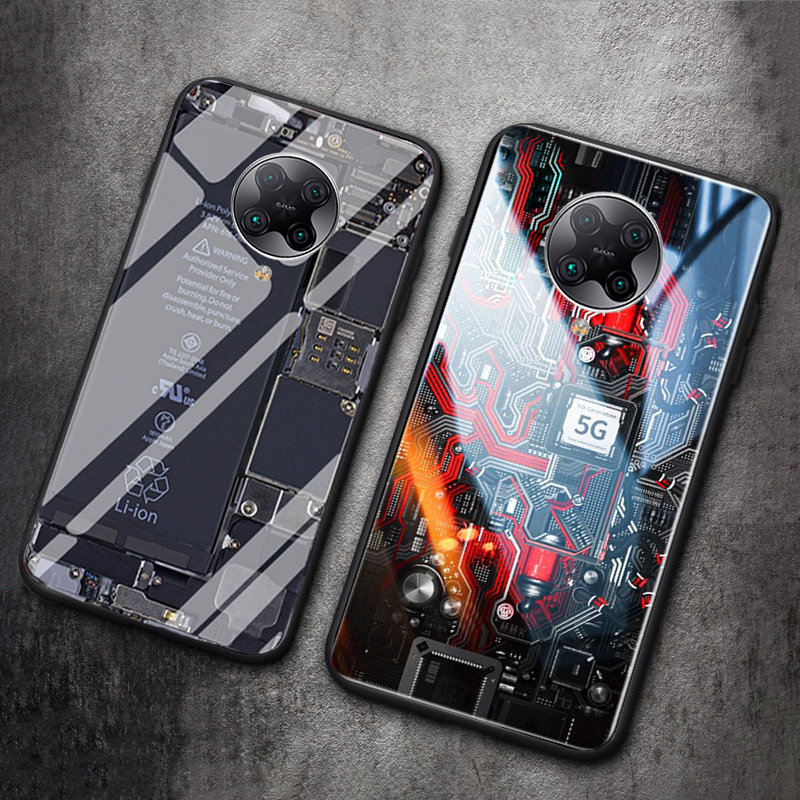 For Xiaomi Poco F2 Pro Back Cover Version Theme Case Tempered Glass Protection shockproof Cover for Poco F2 Pro case Transparent Circuit Board Design Full Coverage Phone cases. 