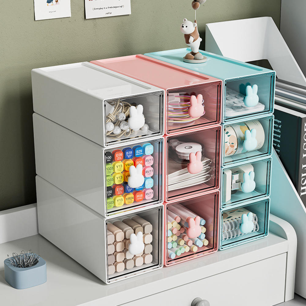 Cute Rabbit Storage Box Office Desktop Drawer Storage Box Student Transparent Stationery And Sundry Shelf - Vintage Choice. 