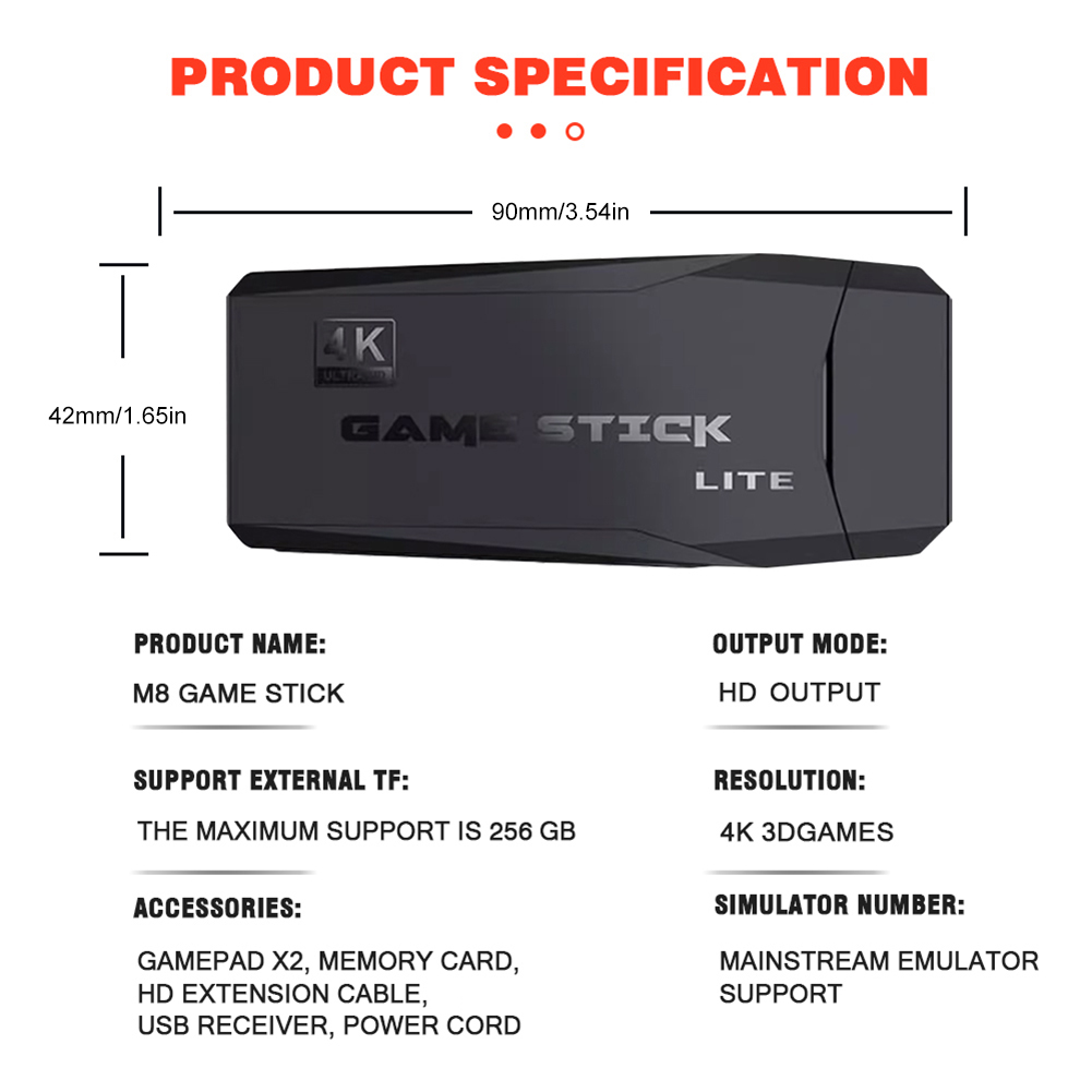 M8 Pro Game Stick 32/64/128GB 20000+ Video Game Console 2.4G Double Wireless Controller Retro Game TV Stick Retro Classic Games. 