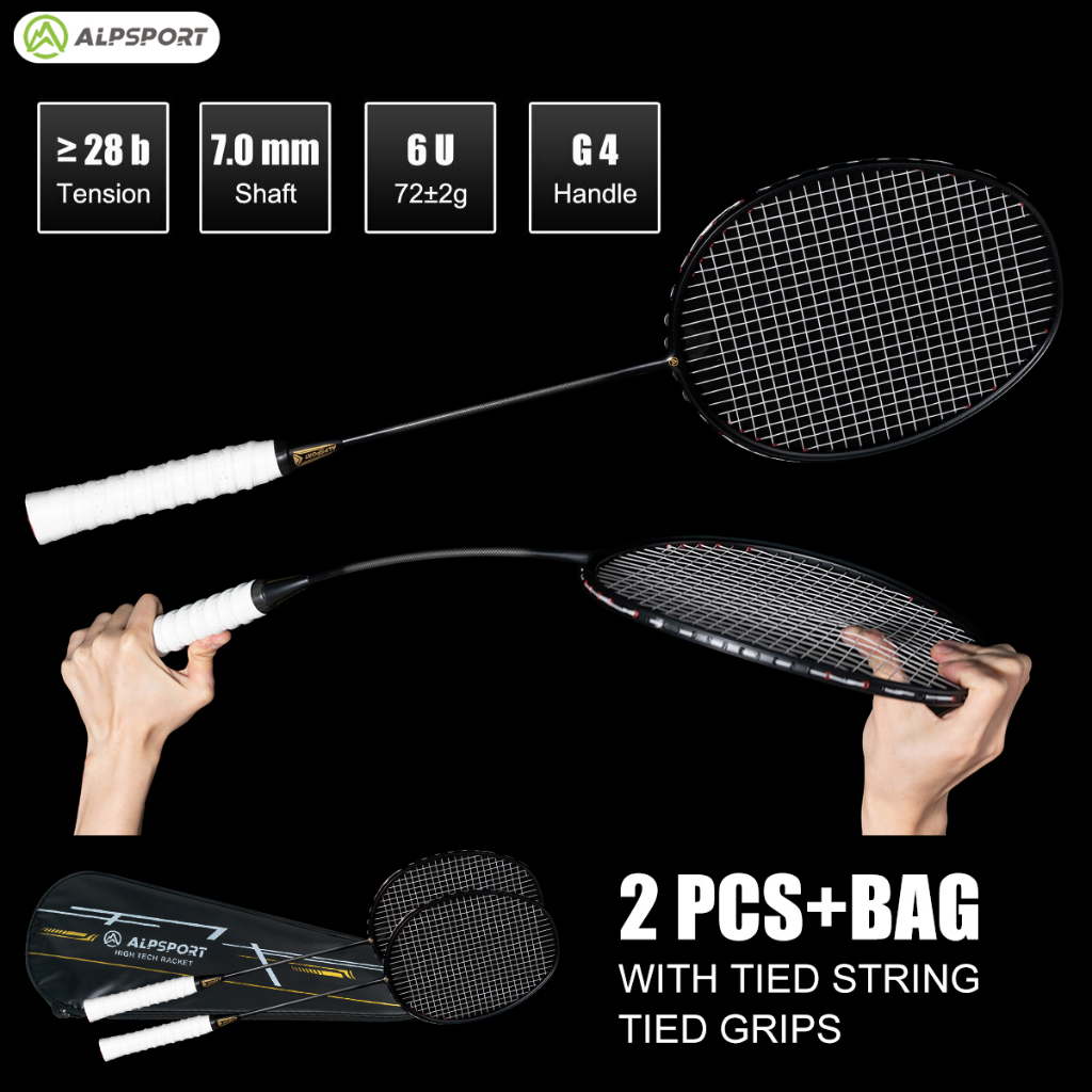 ALP-SPORTS XHP Pro 6U Carbon Fiber Badminton Racket (72g) - 2-3 Years Durability, 285mm Balance, Pre-Strung for Power & Control. 