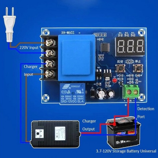 Digital Control Battery Charging Control Module AC 220V Lithium Storage Battery Charger Control Switch Protection Board for 3.7V to 120V DC. 