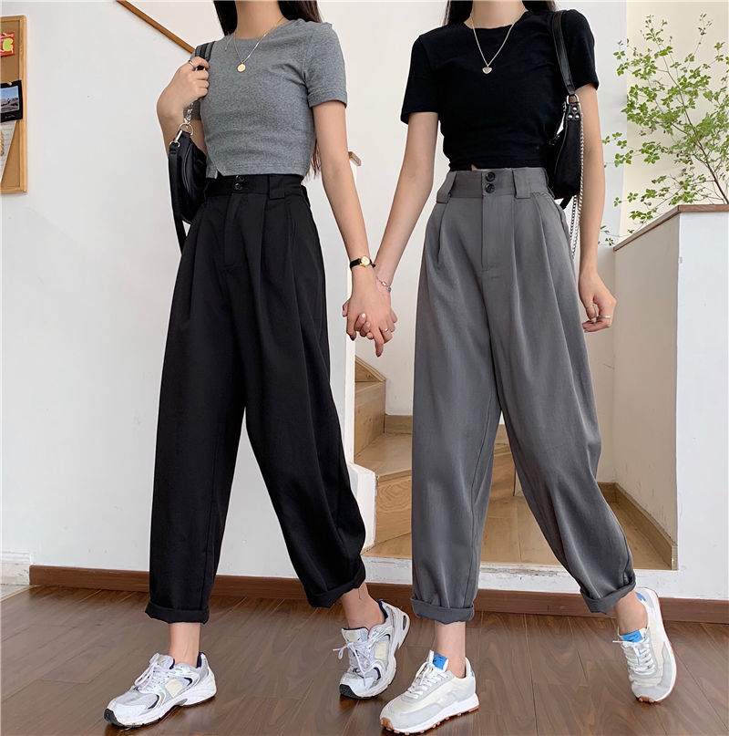 Fashion （black）Straight Pants Women BF Style Chic Trendy Ladies Ankle-Length  Trousers Summer New All-match College Classic Teens Pantalones Hot WJu @  Best Price Online