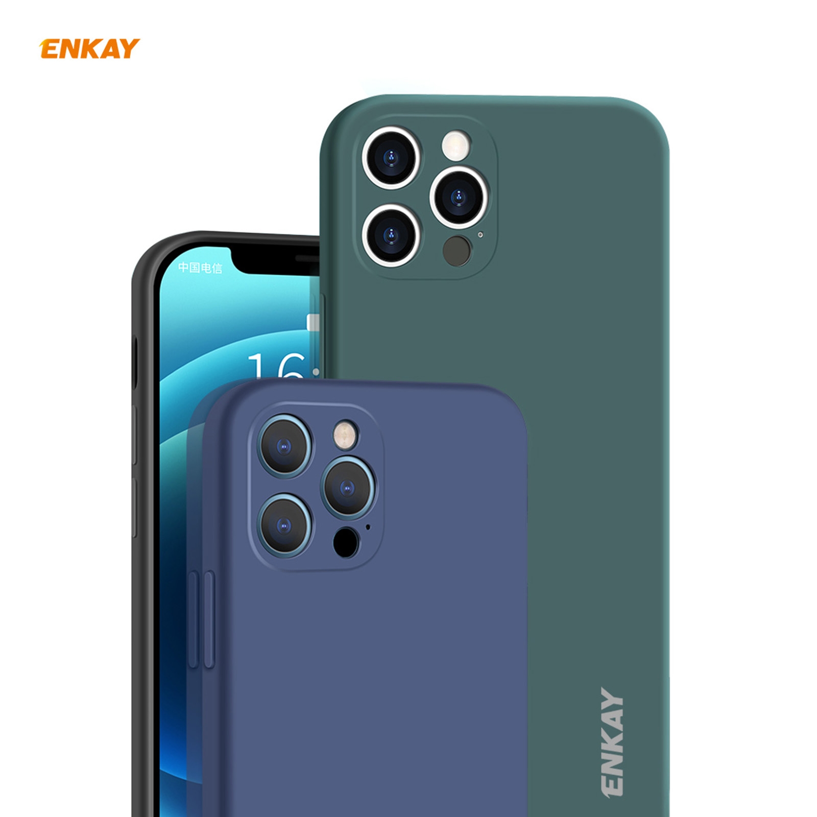 （COD)For iPhone 12 Pro Hat-Prince ENKAY ENK-PC069 Liquid Silicone Straight Edge Shockproof Protective Case. 