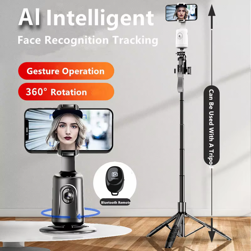 Auto Face Tracking Phone Holder with Remote, 360°Rotation Phone Camera Mount, Gesture Control Moving Tripod for Phone Video,Vlog. 