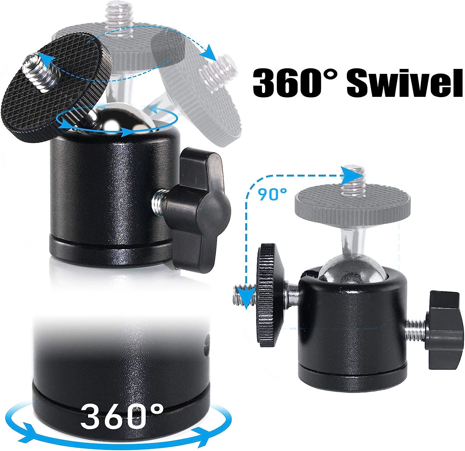 Mini Ball Head Hot Shoe Mount Adapter 360 Degree Swivel Mini Ball Head 3/8" Tripod Screw Head for Cameras, Camcorders, Smart Phone, Gopro, LED Video Light, Ring Light, Microphone. 