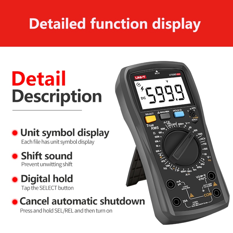 UNI-T UT890 PRO digital multimeter DC Current meter Voltmeter True RMS Tester Frequency meter Tature Capacitance Test. 