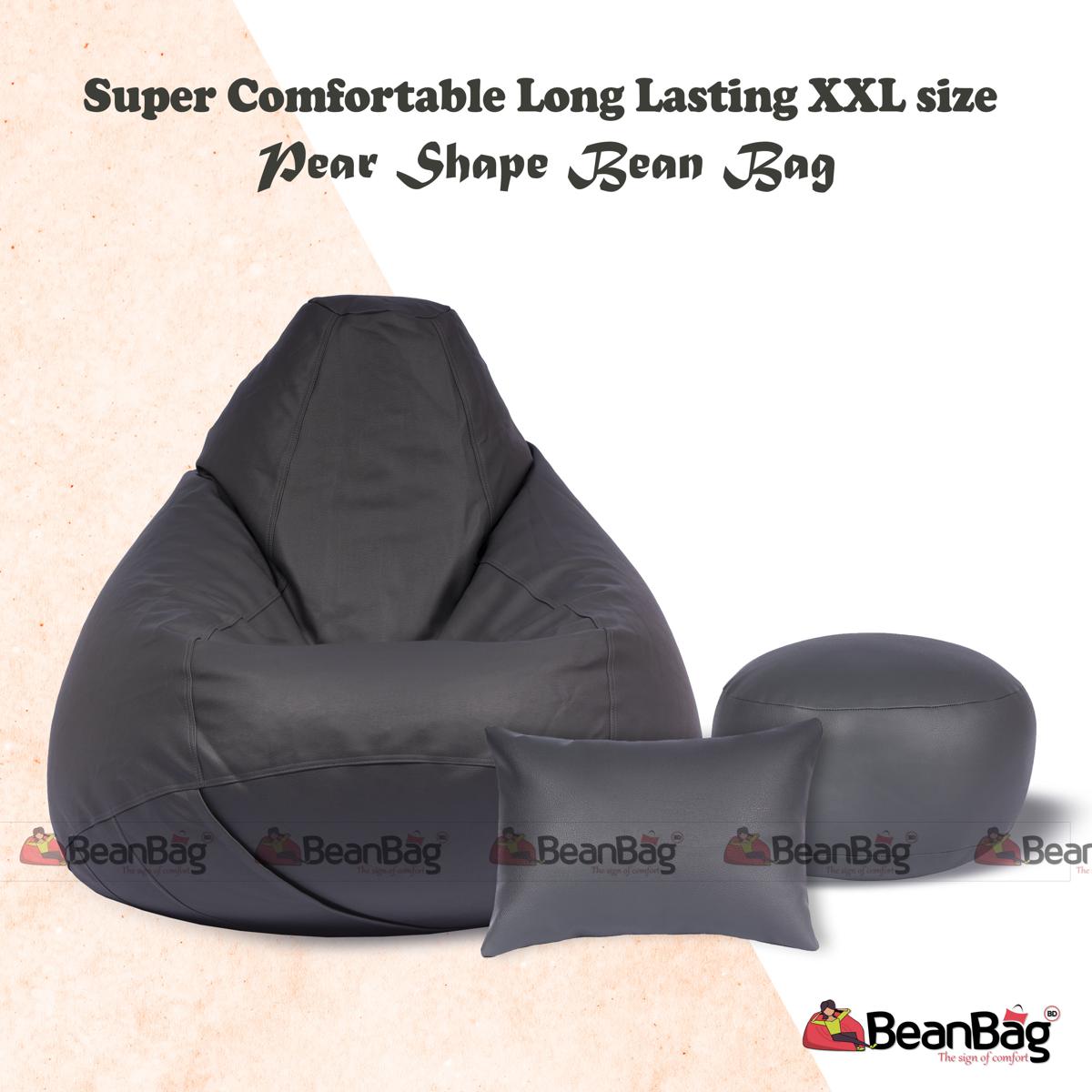 Bean Bag BD-XXL Jumbo Size Pear Shape Bean Bag Full Set_ Bean Bag, Footrest & Pillow_Ash Colour_Premium Quality