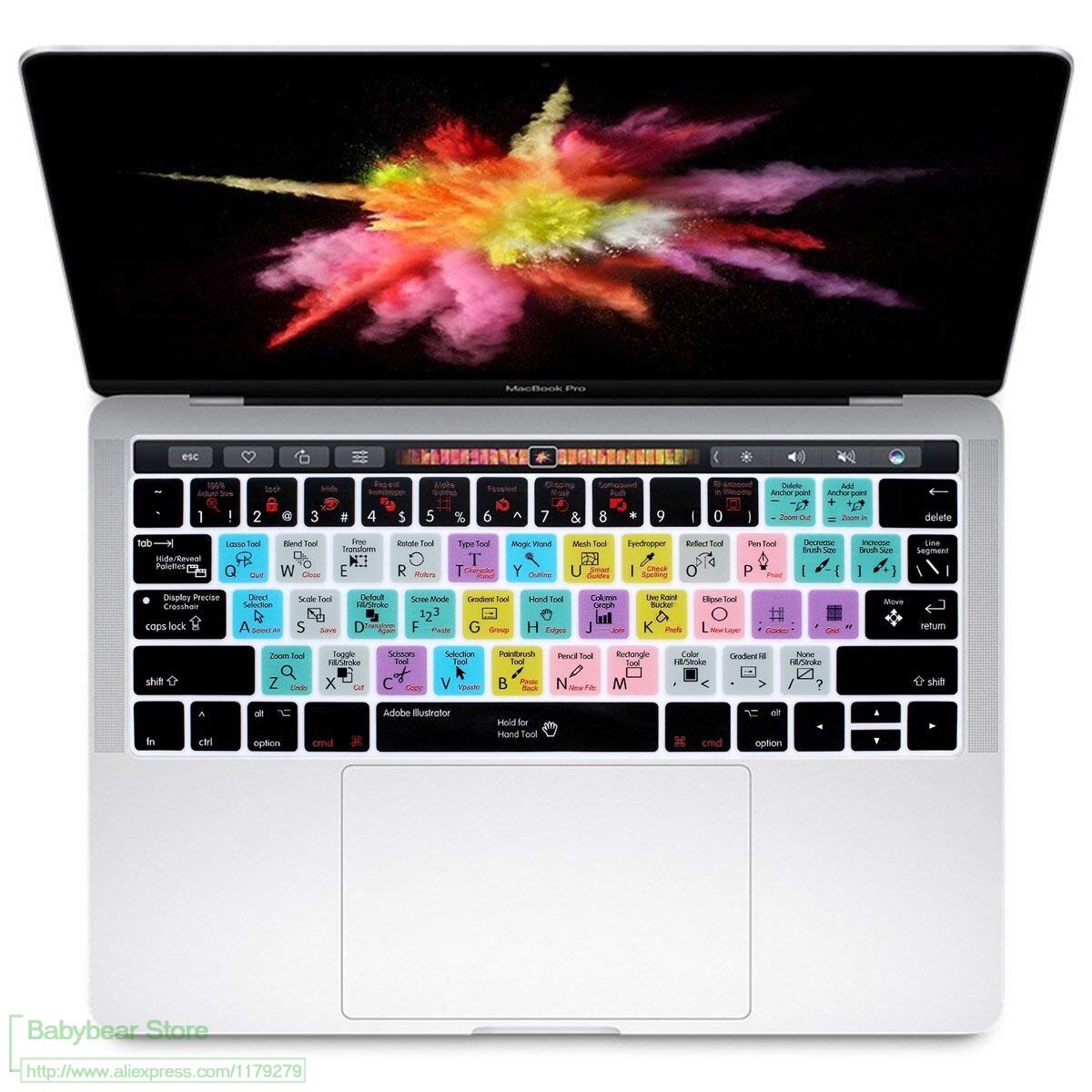 【happy one】Adobe Illustrator AI Hotkey Shortcut Silicone Keyboard Cover Keypad SKin for Macbook Pro 13" 15" est Touch
