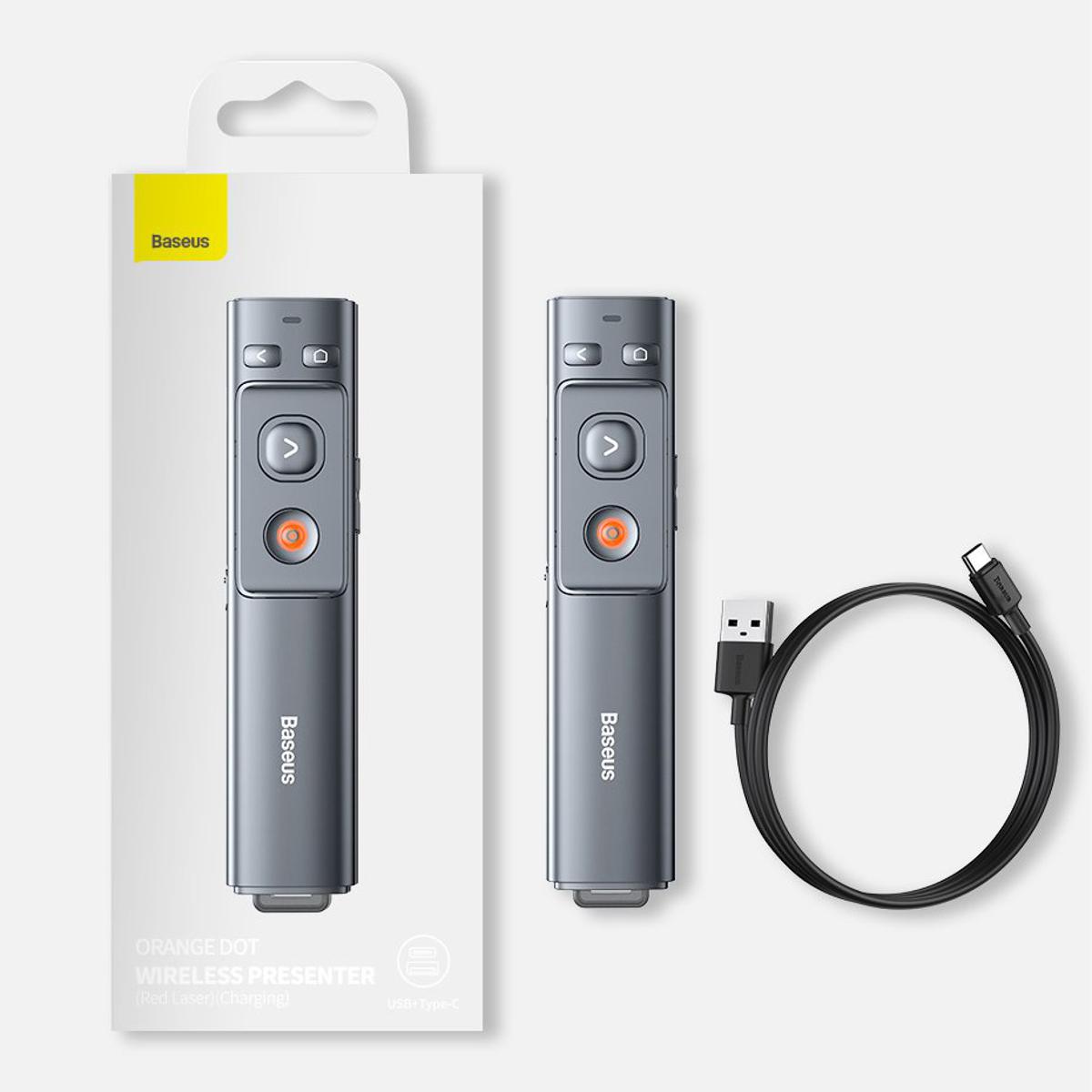 Baseus Orange Dot Wireless Presenter Red Laser Charging Version Gray Model WKCD000013