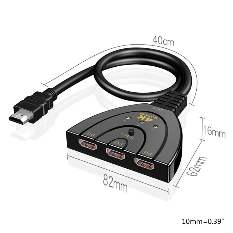 【VisioN Shop】H-DMI Switch 3 In 1 3-Port Switcher Selector Supports 4K 3D for Laptop Box PS3 PS4 DVD. 