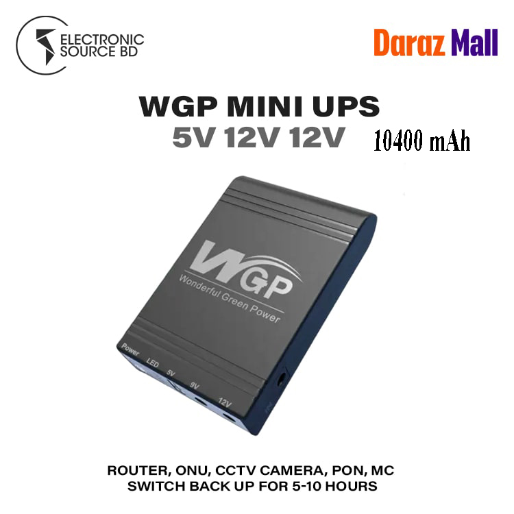 WGP Mini UPS 10400 mAh DC UPS for Router, Onu, CCTV 5 12 12 Volt Output (5,9,12 & Y Cable)