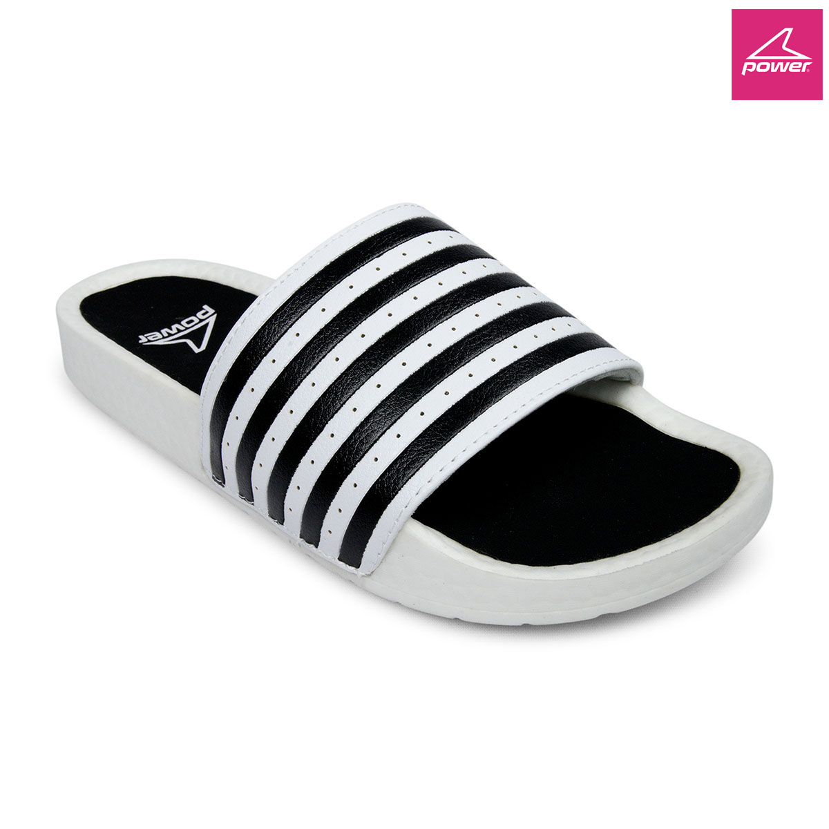 Power Rubber Slides For Men - Black And White - Slides For Men