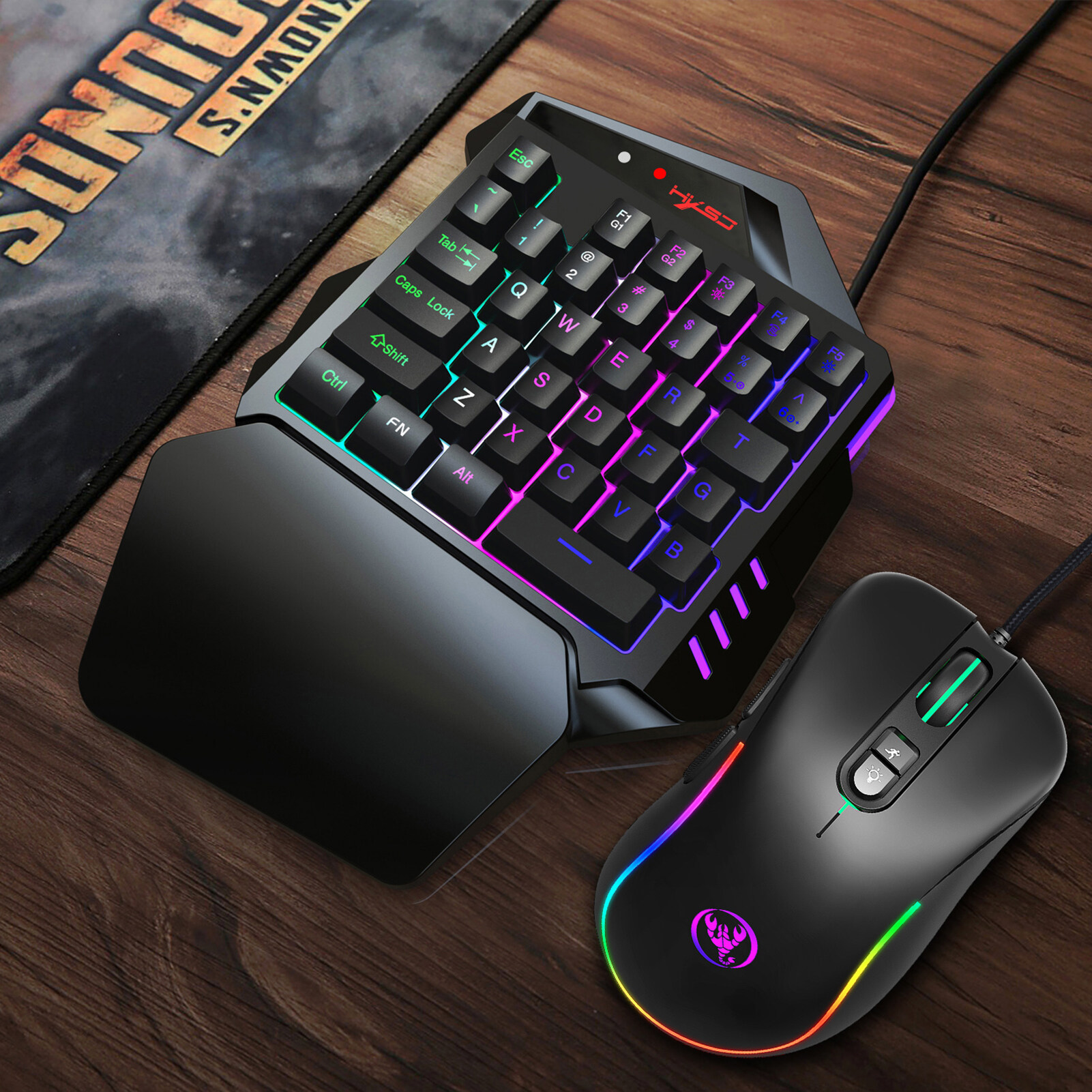 HXSJ V500 Streaming Ribbon Converter One-handed Keyboard with USB Converter Interface Flow Color Light Keyboard for PBUG Black. 