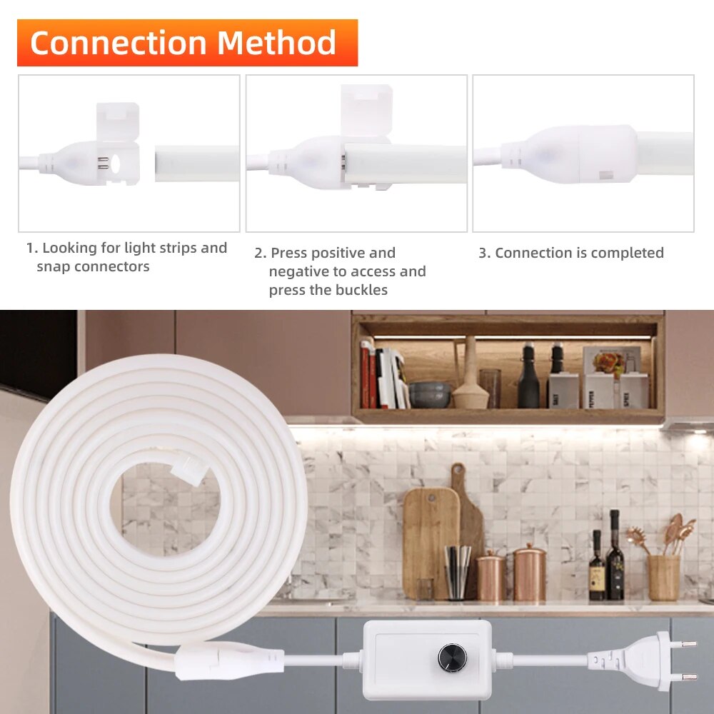 LED COB Strip Neon Light Dimmable 220V AC Power Plug Kit 288 LEDs High Density Linear Lighting Flexible Tape Strips Waterproof. 