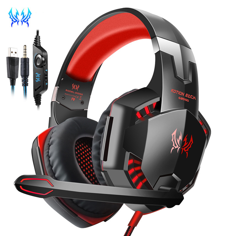 KOTION EACH G2000 Gaming Headset Deep Bass Stereo Wired Computer LED Illuminated Headphone with microphone for PS4 XBOX PC Gamer. 
