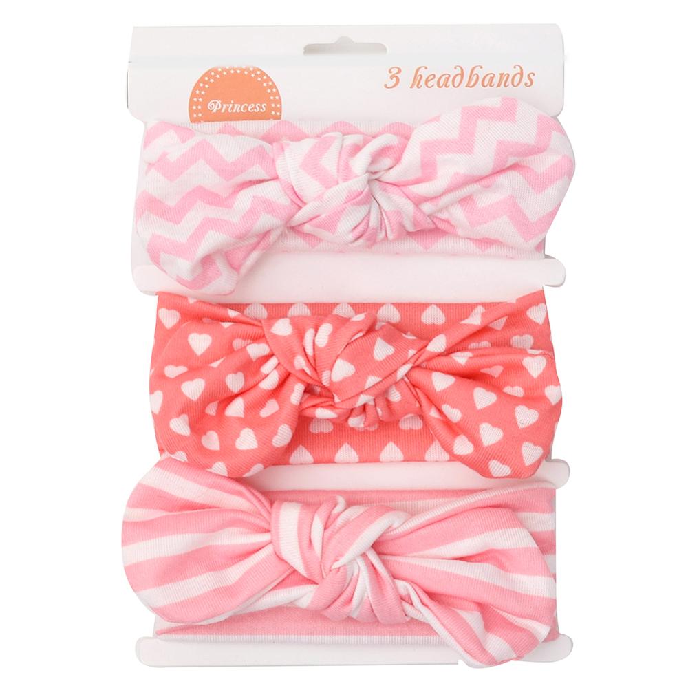 3Pcs/Set Solid Cotton Baby Headband with Card Heart Striped Print Bow Tie Knot Hair Band For Girls Headwrap Newborn Accessories. 