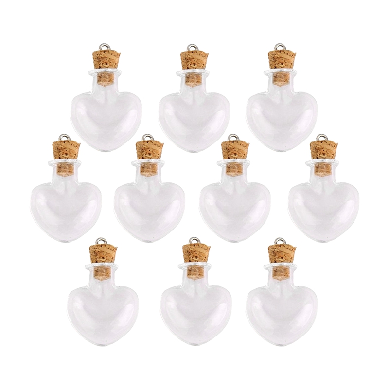 TWEXQNY 10pcs glass cork bottle glasses ampoules wool bottle pendants heart form