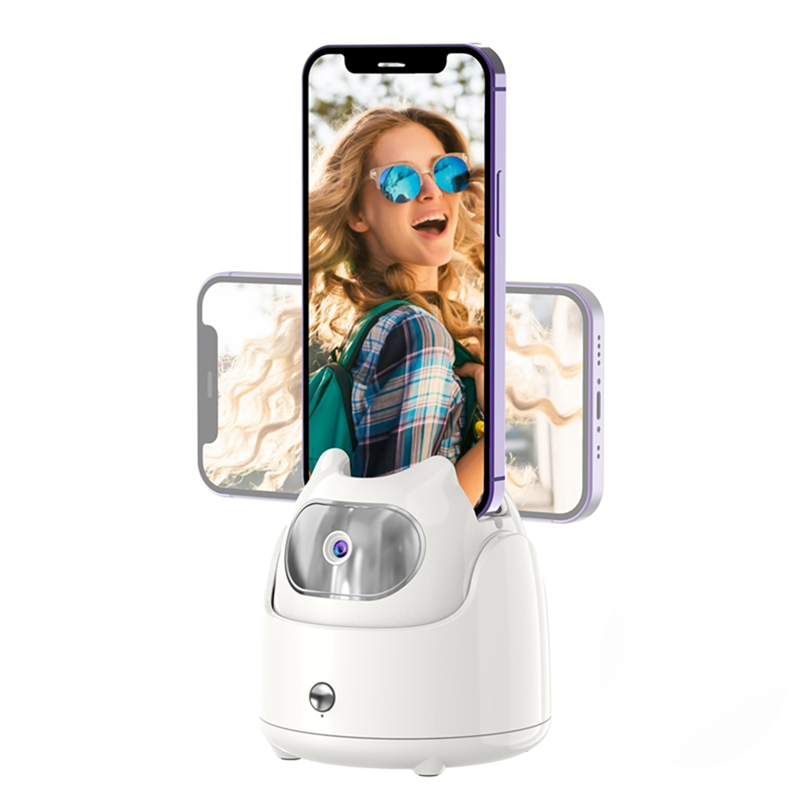 Automatic Face Tracking Gimbal Mobile Phone Holder 360° Rotation AI Face Recognition Phone Tripod for Vlog Video White