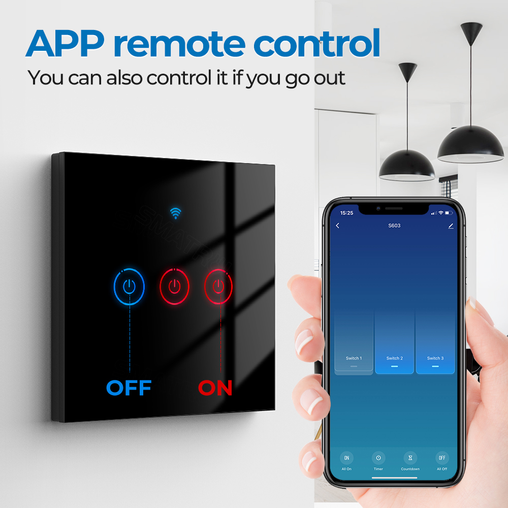 SMATRUL - Smart Wifi Switch - 1/2/3/4 Gang - Wifi Light Switch - RF 433 MHZ - 100V-240V - EU Standard - for Alexa and Google Home. 