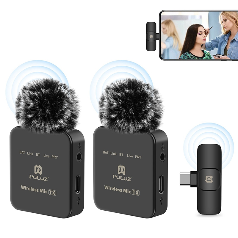 PULUZ Wireless Lavalier Microphone Black Wireless Lavalier Microphone C-One for Two (Rechargeable Version). 