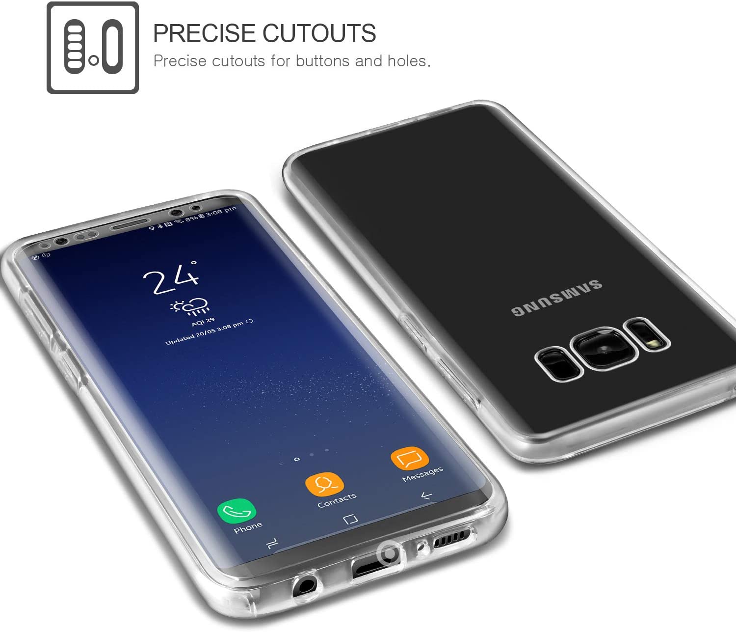 For Samsung Galaxy S8 Plus 360 degree full body protection crystal clear hard pc back cover & soft TPU silicone front case. 