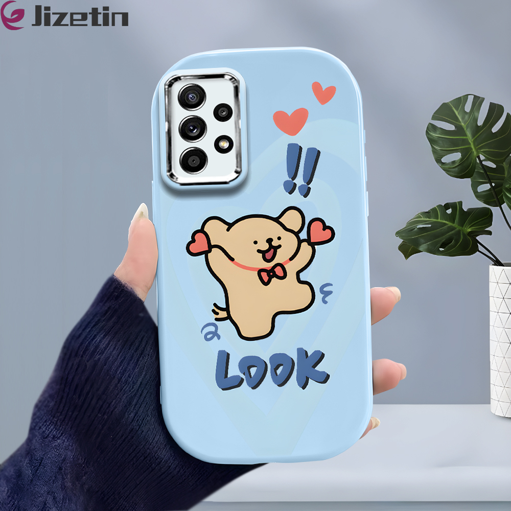 Jizetin for Samsung A52 4G 5G A52S 5G Back Cover Cute Line Puppy Bright Lens Frame Candy Soft Rubber Phone Cases