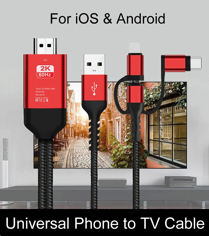 HDTV Cable Display for IPhone for Samsung Huawei Phone Screen Connect To HDMI HD TV Projector Audio Video Adapter Converter. 