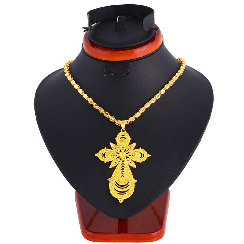 【VisioN Shop】Ethiopian Gold Color Big Pendant Necklaces Women/Men Eritrea Items P96. 