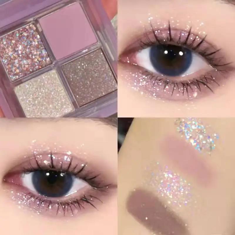 Four-color Eyeshadow Palette Glitter Sequins low-saturation Purple Grey Brown Matte Pearlescent Earthy Eye Shadow Pallete Makeup. 