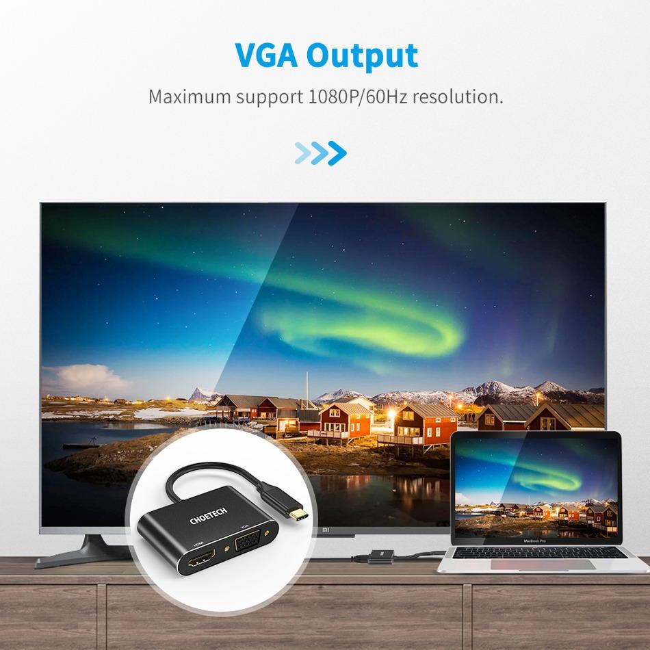 CHOETECH HUB-M17 USB C to HDMI VGA Adapter, USB-C Type C to HDMI 4K+VGA Adapter 3 Pro/ 9. 