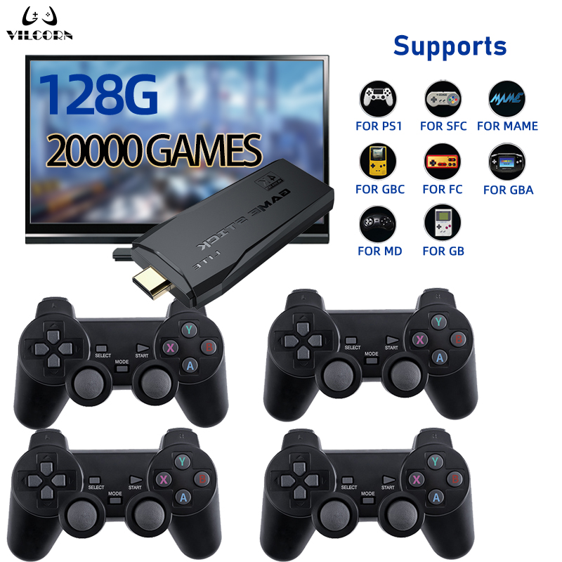 VILCORN 4k Game Stick HDMI-compatible Retro Video Game Console 64G 10000 games For PS1 GBA everdrive 2/4 Player Kid Xmas Gift