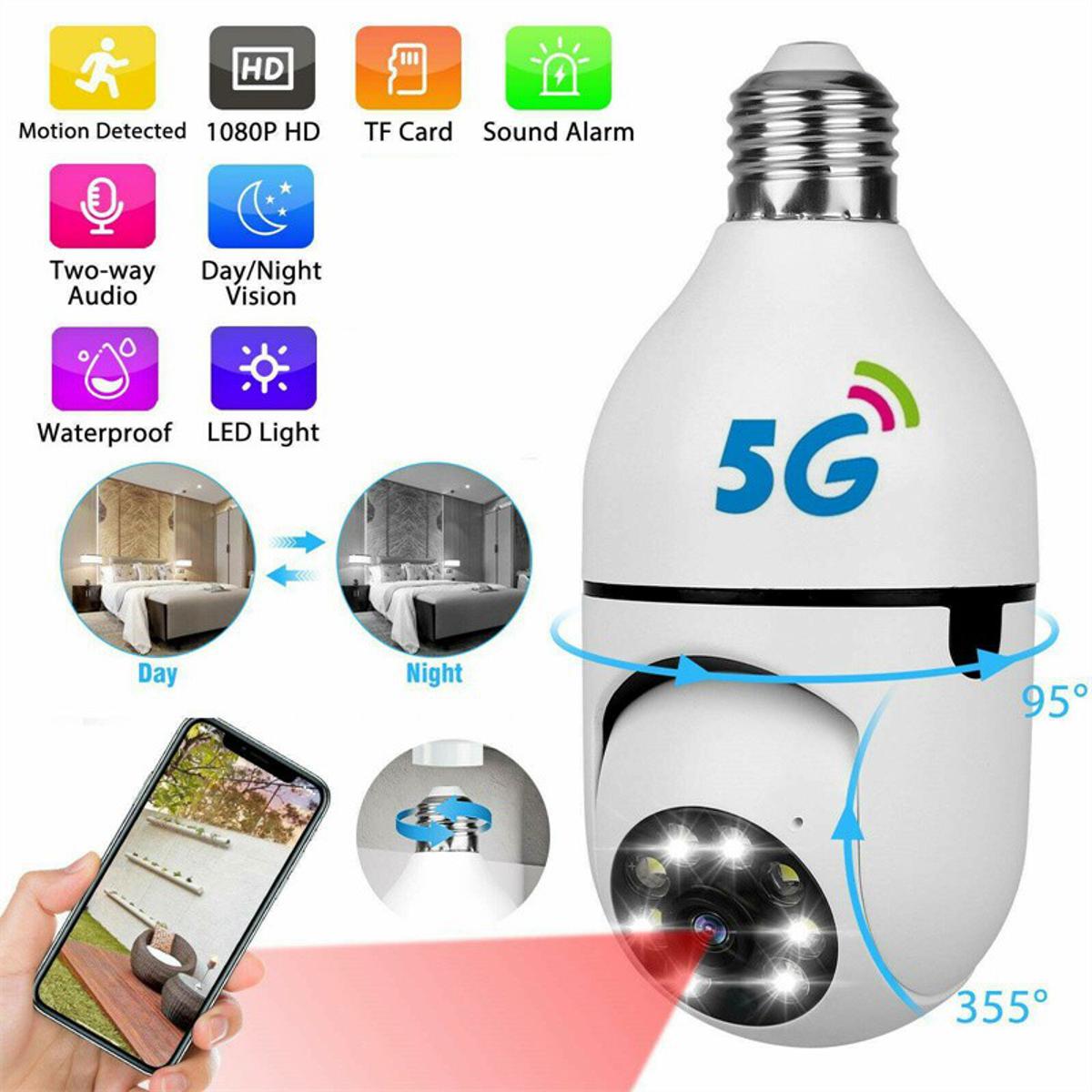 200W 5G E27 Bulb Surveillance Camera Night Vision Full Color Automatic Human Tracking 4x Digital Zoom Video Indoor Security Monitor. 