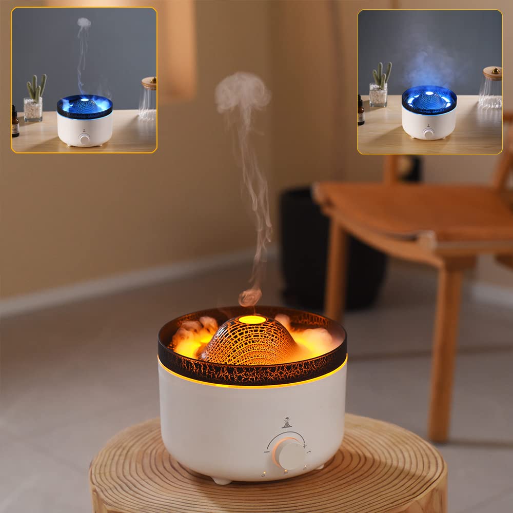 Flame Volcano Aromatherapy Diffuser for Essential Oils, 560ml Air Humidifier, Portable Noiseless Timer Auto Shut-Off Aroma Diffuser for Home Bedroom Office Desktop (White)