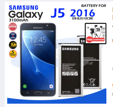 Battery for Samsung Galaxy j5 2016 Battery Model EB-BJ510CBE EB-BJ510CBC J510 J510FN J510G J510Y J510M J5108 J5109  Genuine Manufacturer Everlasting user 3100mAh