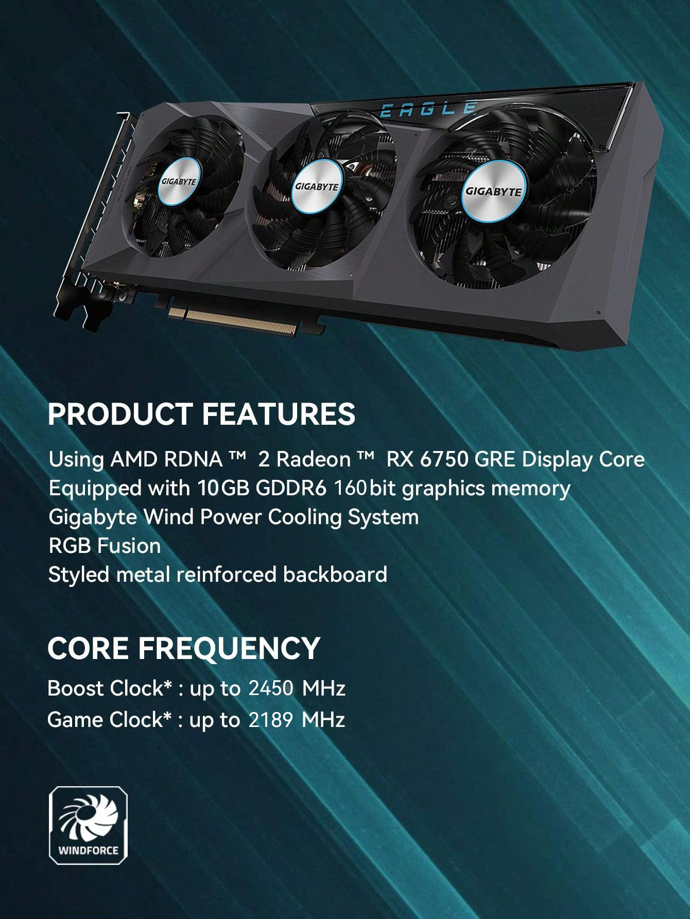 GIGABYTE Radeon RX6750 GRE EAGLE 10GD Gaming Graphics Card 192 Bit