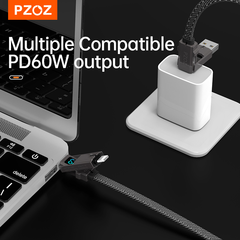 PZOZ 4 in 1 60W PD USB C Cable Digital Display Fast Charging For iPhone 15 14 13 12 Pro Max MacBook iPad USB Type C Cord Charger. 
