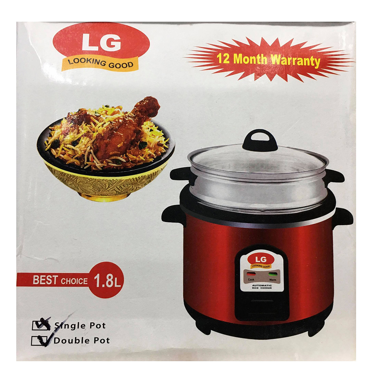 LG Rice Cooker 1.8 ltr (Double pot 1pc non-stick & 1pc stainless steel ...