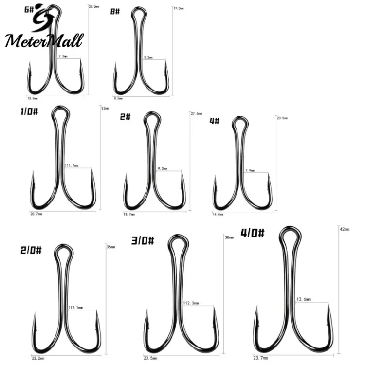 MeterMall 50pcs Classic Double Fishing Hooks With Barbs High Carbon Steel  Fishhooks For Saltwater Freshwater
