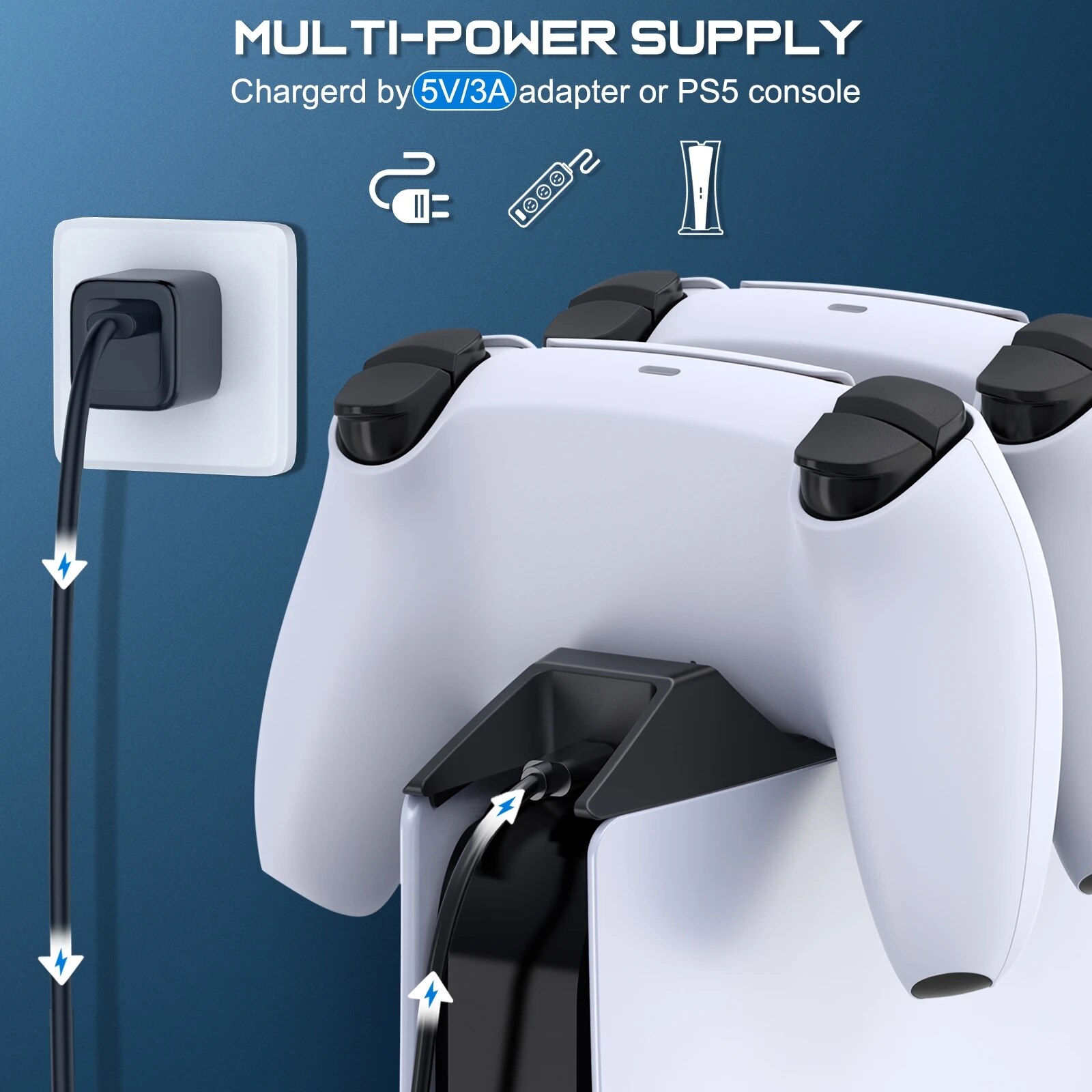 Dual Fast Charger For PS5 Controllers Dualsense Wireless Controller Charging Dock Station With RGB Lights For Sony PlayStation 5. 