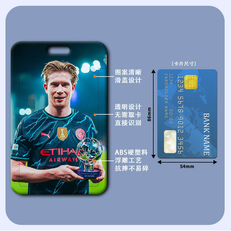 Kevin De Bruyne student meal campus work card, access cartoon bus card holder, Instagram style.