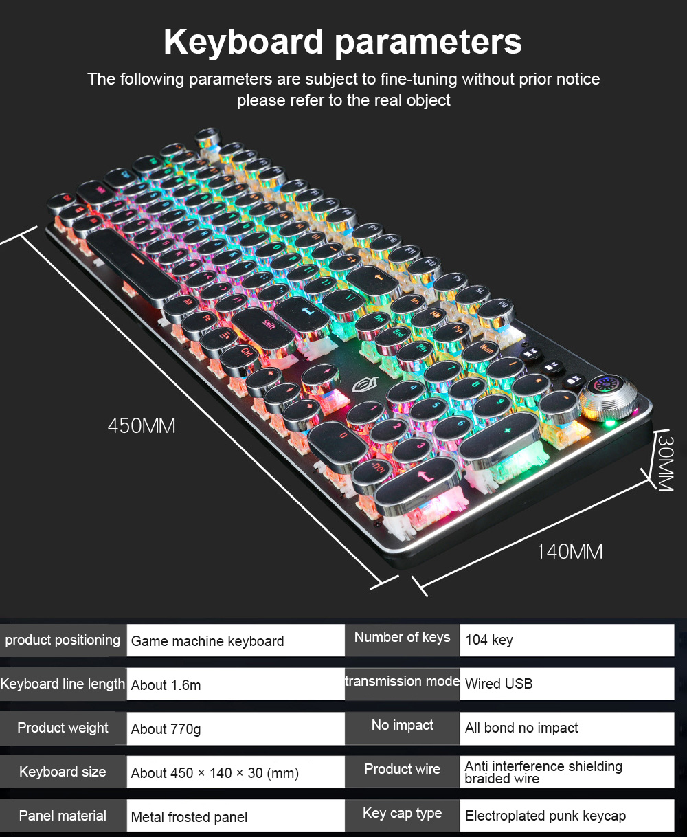Knob Luminous Mechanical Keyboard Eating Chicken Computer Game Keyboard Computer Game E-element mechanical. 