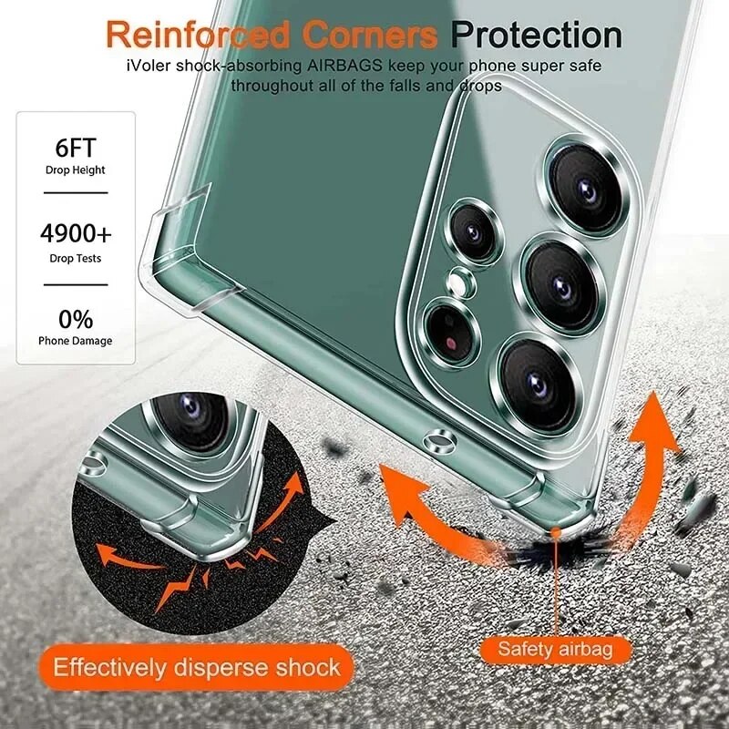 Samsung Galaxy S25 S24 S23 S22 Ultra Plus S24FE S23FE S24+ S23+ S25Ultra 5G Clear Soft TPU Case Four Corners Shockproof Yellowing-Resistant Ultrathin Transparent Silicone Back Cover. 