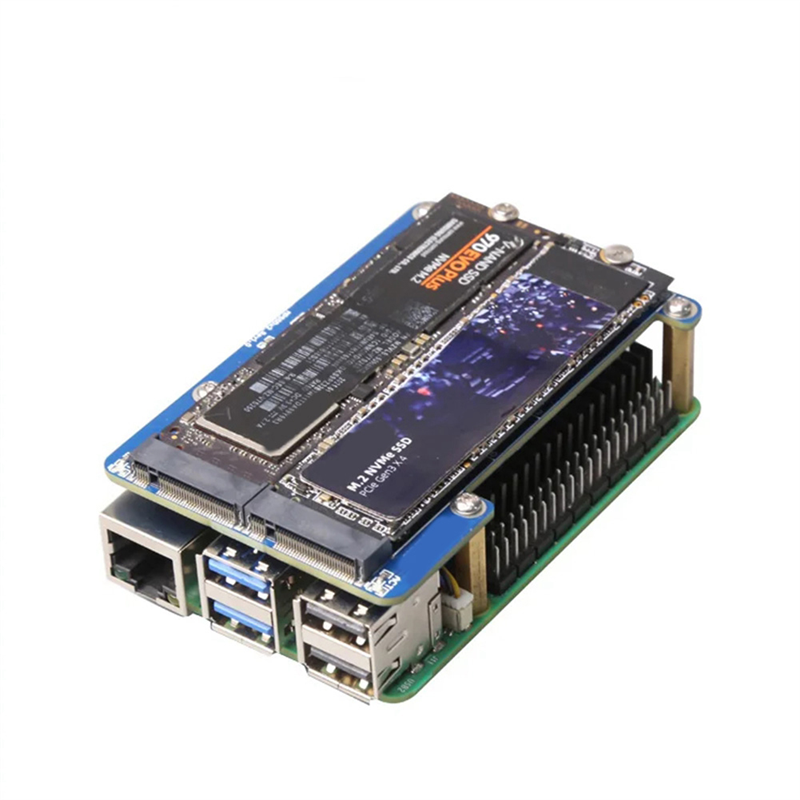 MPS2280D+Case+Pi5 Cooling Fan Support 2280/2242/2230 SSD Computer Accessories for 5 PCIE to M.2 Dual NVME SSD HAT. 