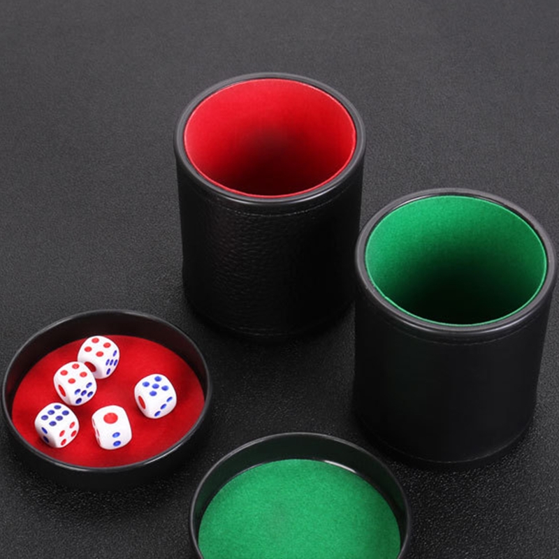 Leather Dice Cup with Lid Green Red Lining Interior Quiet in Shaking for Liars Dice Farkle Yahtzee Board Games, Black. 